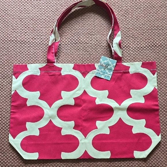 Liza J Handbags - Pink and White Tote Bag